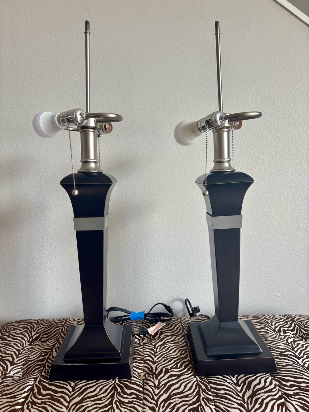 Espresso Brown and Silver Pair of Table Lamps